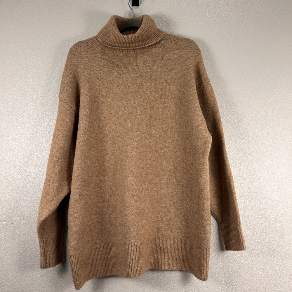H&M Cozy Oversized Turtleneck Sweater Camel Brown Wool Blend Knit Small